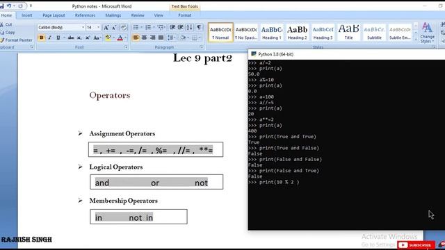 Lec 9 part 2: Operators in python | Assignment operator | Logical operator |Membership operator смотреть онлайн