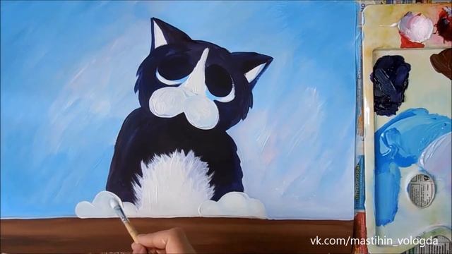 Быстрое рисование Живопись гуашью Рисуем Котика с ромашкой гуашью смотреть онлайн