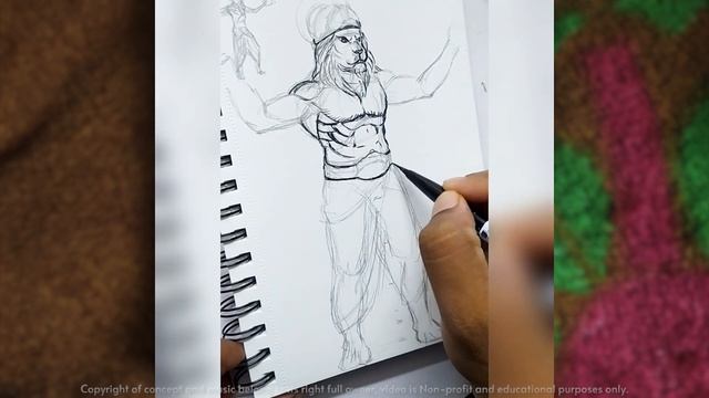 Figure drawing practice on sketchbook | Narsimha Bhagwan God | Thumbnail to final sketch art 046 смотреть онлайн