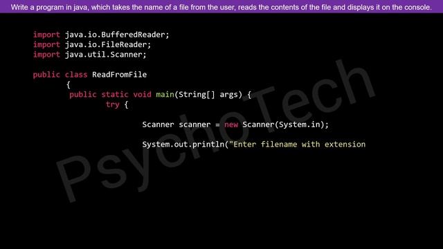 Java Program to take the name of file from user, read the contents and display it on the console смотреть онлайн