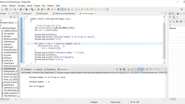 Minimum Number in an Array in Java смотреть онлайн