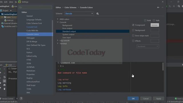 Set the Color in pycharm's python console or terminal (ตั้งค่าสีพื้นหลังหน้าจอ console,terminal) смотреть онлайн