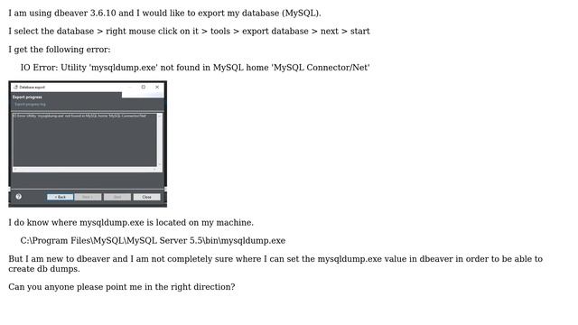 Databases: DBIO Error: Utility 'mysqldump.exe' not found in MySQL home 'MySQL Connector/Net' смотреть онлайн