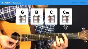 🎸 Creep • Radiohead guitar lesson (easy version without barre chords)