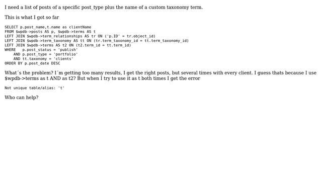 Wordpress: wpdb get posts by taxonomy SQL смотреть онлайн