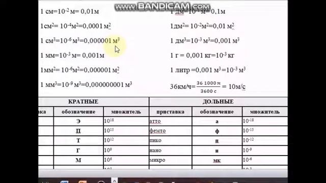 Перевод единиц измерения физика 7 класс смотреть онлайн