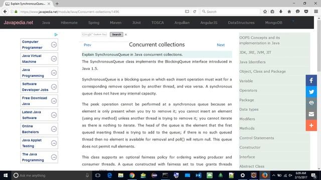 Explain SynchronousQueue in Java concurrent collections.
| javapedia.net смотреть онлайн