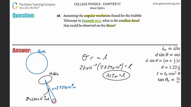 27.58 | Assuming the angular resolution found for the Hubble Telescope in Example 27.5, what is the смотреть онлайн