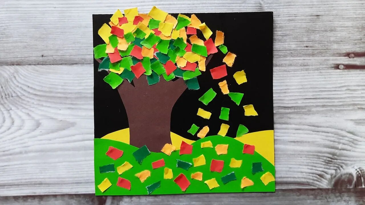Обрывная аппликация на тему осень. Осеннее дерево смотреть онлайн