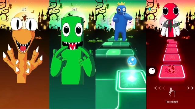 Rainbow Friends Halloween- Orange - Green - Blue - Red | Tiles Hop EDM Rush смотреть онлайн