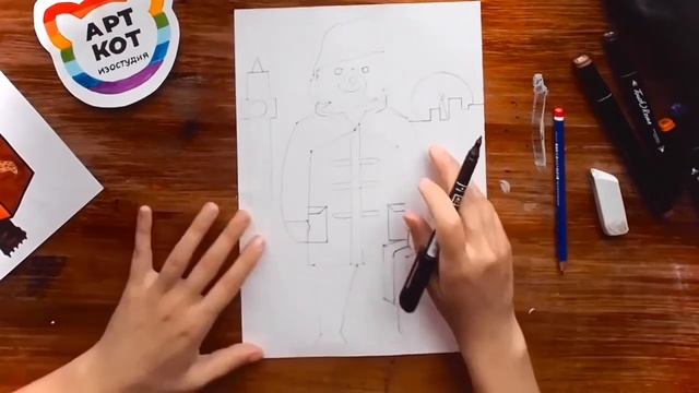 Водеоурок. Как нарисовать Паддингтона маркерами, 10+. Изостудия «АртКот». Москва. смотреть онлайн