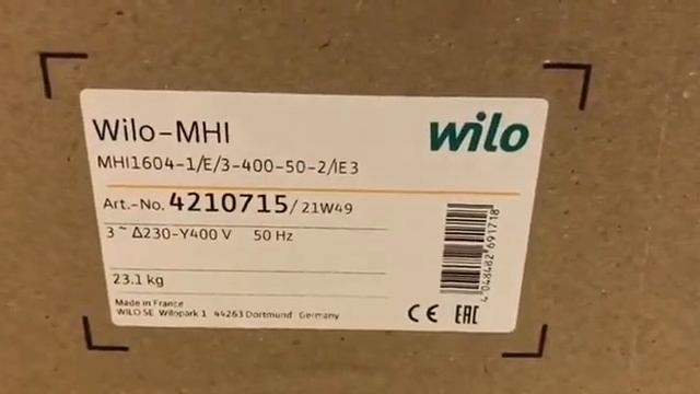 Насос нормальновсасывающий MHI1604-1/E/3-400-50-2/IE3 WILO, Артикул: 4210715 смотреть онлайн
