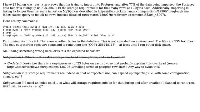 Help with Postgres 9.1 data import (is 4x expected data size, 4x slower than MySQL, and index... смотреть онлайн