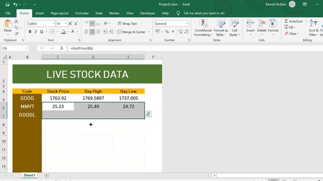 Live Stock(s) Data In Excel | Excel Macro | VBA