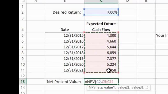 Excel 2013 Tutorial - How to Calculate the Net Present Value смотреть онлайн