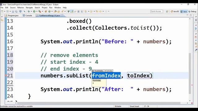 list remove range v2 in java смотреть онлайн