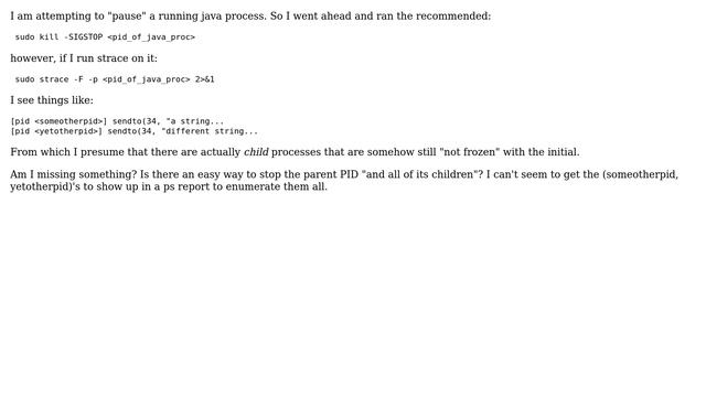 Unix & Linux: How to pause process with multiple child pid's (java)? смотреть онлайн