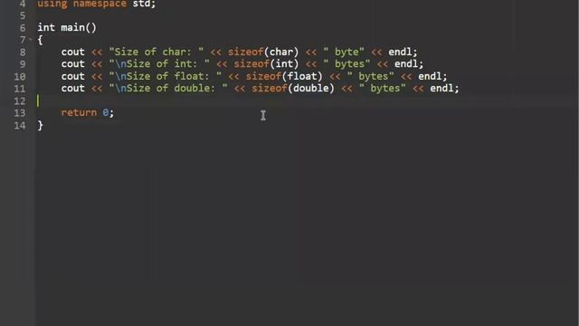 C++ PROGRAM TO FIND SIZE OF INT FLOAT DOUBLE AND CHAR DATA TYPES смотреть онлайн