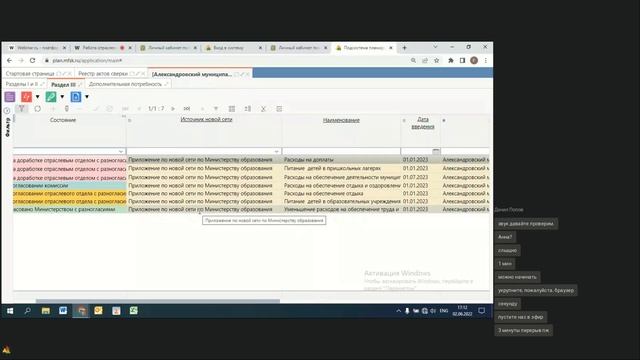Работа отраслевых отделов и отдела МБО МФ СК при сборе и согласовании исходных данных
