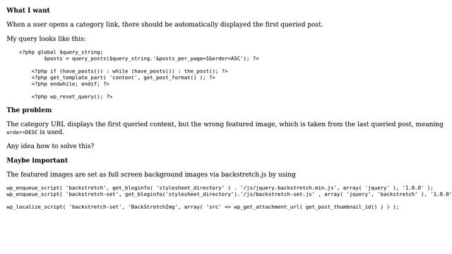 Wordpress: Display one post on category.php: Wrong featured image смотреть онлайн