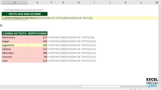 Fórmula para BUSCAR el TEXTO CON MÁS REPETICIONES en Excel смотреть онлайн