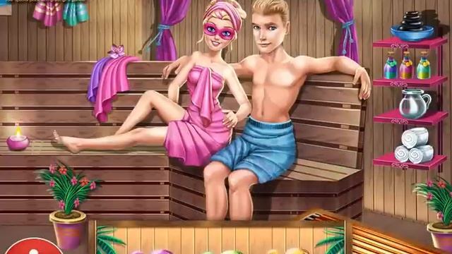 NEW мультик для девочек—Супер Барби отдыхают в сайне с мужем—Игры для детей смотреть онлайн