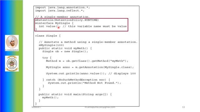 VTU JAVA & J2EE (18CS644) Module 1 ANNOTATIONS - II (M1 L5) смотреть онлайн