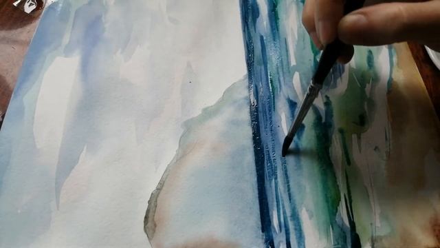 Рисунок акварелью море, рисуем море с детьми, школа Эколят, рисуем море просто, акварельные краски смотреть онлайн