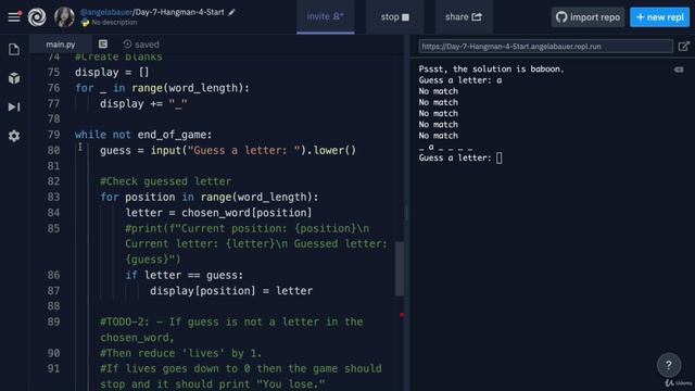 Day 7 - Hangman - 10 Challenge 4 Solution - How To Keep Track Of The Player's Lives