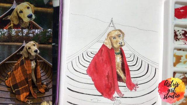 Бесплатный мастер класс Рисуем осеннюю собаку в лодке