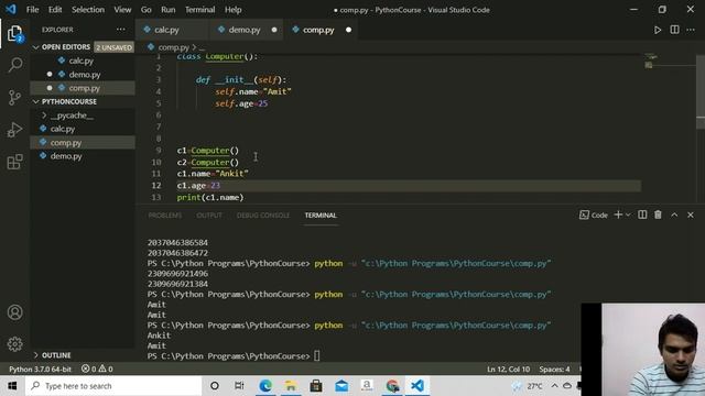 48 Constructor Self and Comparing objects in python Hindi смотреть онлайн