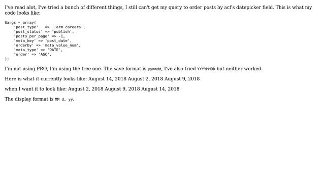 Wordpress: Can't get query to order posts by acf datepicker (2 Solutions!!) смотреть онлайн