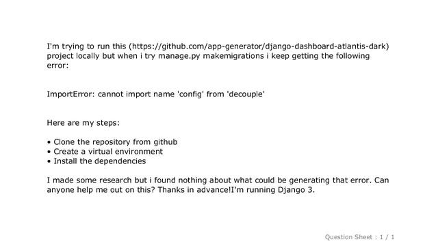 Django : Django - cannot import name 'config' from 'decouple' смотреть онлайн