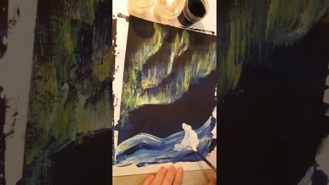 Как нарисовать северное сияние гуашью и перламутровым акрилом для начинающих