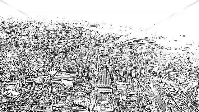 Sketch doodle style. Turin, Italy. Flight over the city. Mole Antonelliana - a 19th-century buildin смотреть онлайн