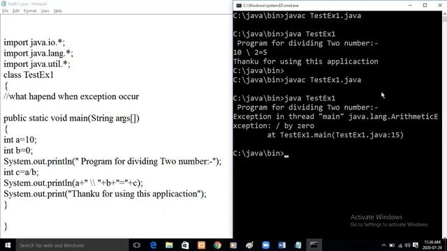 Java Exception handling (Class 2) Example смотреть онлайн