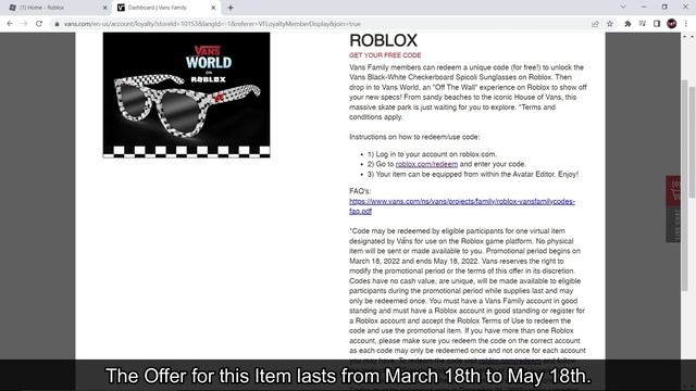[FREE ACCESSORY] How to get VANS BLACK-WHITE CHECKERBOARD SUNGLASSES! [ROBLOX] смотреть онлайн
