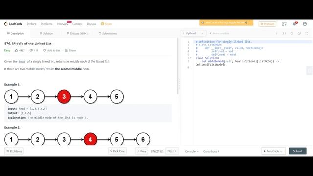 Find middle element in linked list | Leetcode | Python | Striver SDE sheet | Solution смотреть онлайн
