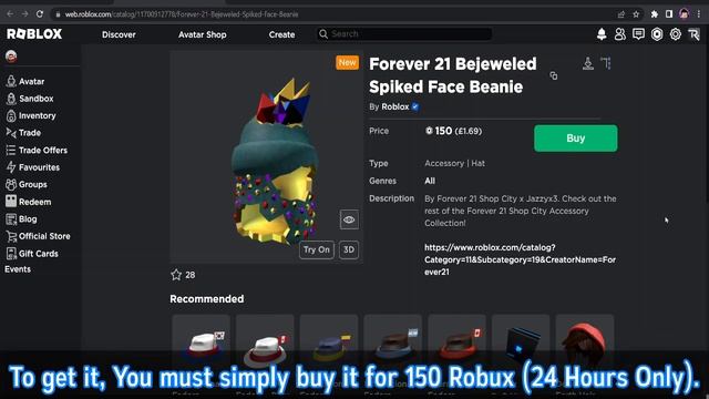 [LIMITED] HOW TO GET THE FOREVER 21 BEJEWELED SPIKED FACE BEANIE | ROBLOX смотреть онлайн