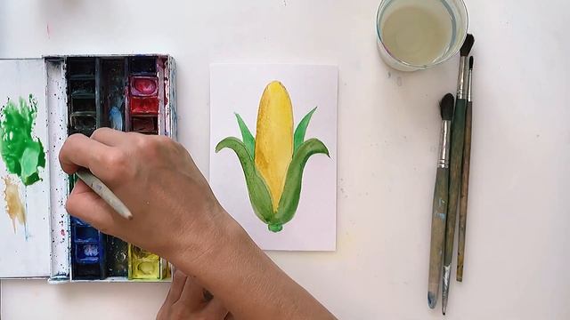 Рисуем кукурузу. Как нарисовать кукурузу. Урок рисования. Drawing corn. смотреть онлайн