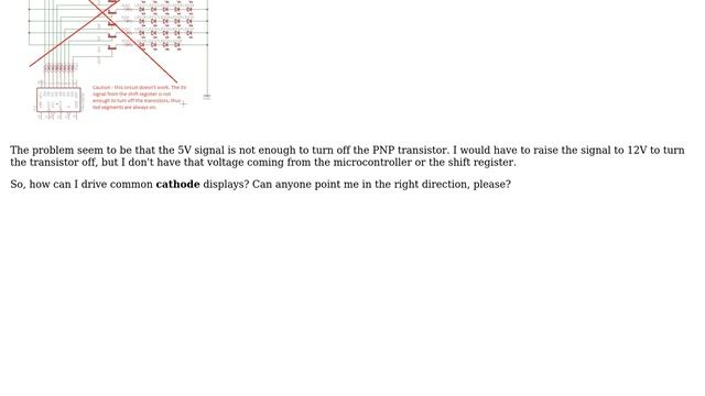 How to drive a 12V common cathode 7-segment display with 5V signals and BJT transistors? смотреть онлайн