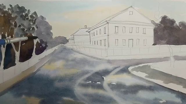 Міський пейзаж. Акварельний етюд. смотреть онлайн