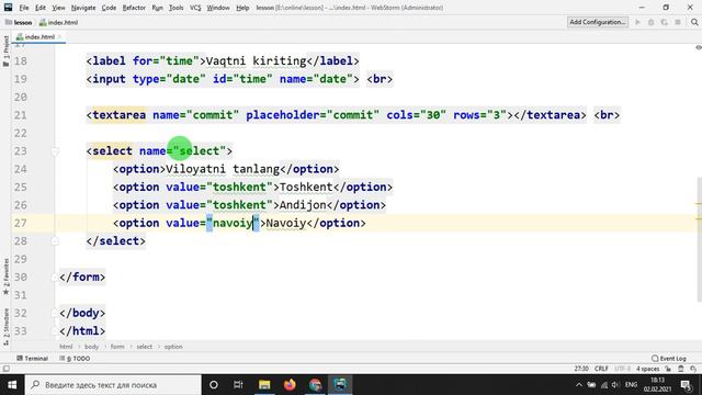 HTML DARSLARI. FORM ELEMENTLARI (3-dars) смотреть онлайн