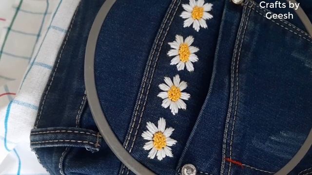 Hand Embroidery - Upcycle Your Denim Jeans - Daisy Flowers - DIY Jean Embroidery Daisies Lesson - 1
