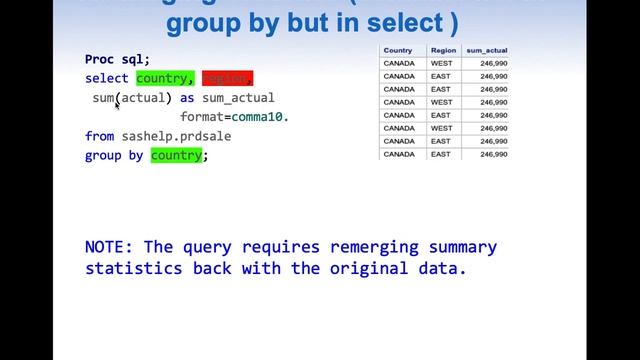 How remerging summary statistics in PROC SQL work смотреть онлайн