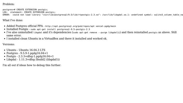 CREATE EXTENSION postgis fails with /usr/lib/libgdal.so.1: undefined symbol: sqlite3_column_table смотреть онлайн