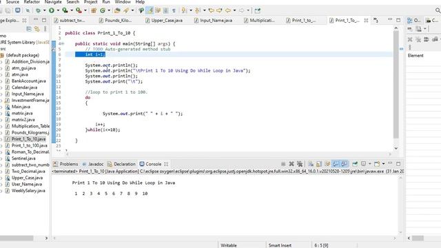 Print 1 To 10 Using Do While Loop in Java смотреть онлайн