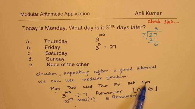 Modular Arithmetic If Today is Monday then Find Day after million days смотреть онлайн