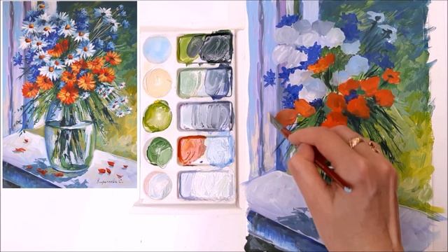 БУКЕТ РОМАШЕК. РОМАШКИ И ВАСИЛЬКИ. РИСУЕМ БУКЕТ РОМАШЕК. КАК НАРИСОВАТЬ БУКЕТ РОМАШЕК ПРОСТО ГУАШЬЮ смотреть онлайн