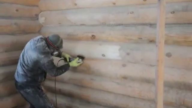 Шлифовка стен деревянного дома из бревна ручной рубки, отделка сруба рубленного дома смотреть онлайн